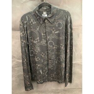 Versace Jeans Couture Black Long Sleeve Shirt With Gray Pattern Design Size XL